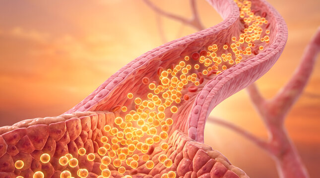 3D Blood Vessel Gold Lipid Sphere Cholesterol Flow Biology Cardiovascular Anatomy Medical Research