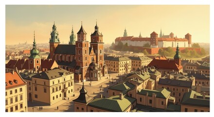 Obraz premium Krakow Wawel Castle and Main Market Square Vibe
