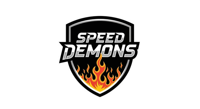Speed Demons Logo with Flames and Shield.