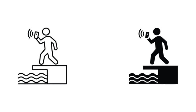 Person standing on diving board using mobile phone with wireless signal icon as vector illustration showing cellular connectivity