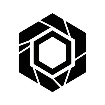 Black and white camera shutter icon.