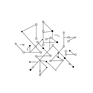 Black and white science diagram connections.