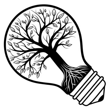 vector tree and bulb 3d silhouette