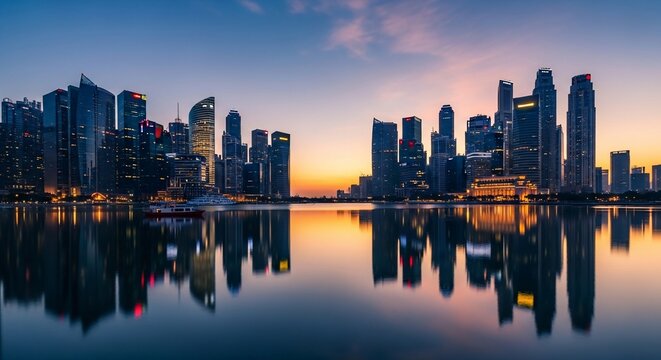 City skyline sunset reflection
