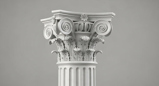 Detailed ionic order capital with floral ornamentation on transparent background high quality