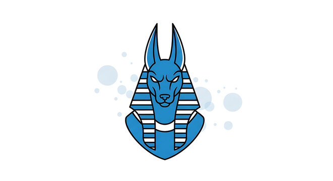 Anubis head icon with blue stripes, ancient egyptian god of mummification and afterlife, stylized illustration on white background, graphic element