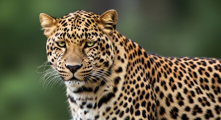 Naklejka premium Majestic leopard with piercing green eyes in natural habitat