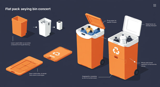 Flat pack recycling bin design illustration