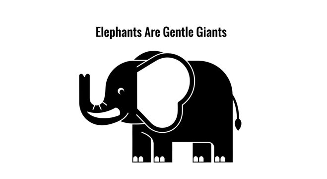 Minimalist black and white elephant icon design with text.