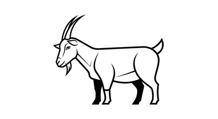 Fototapeta premium Black and white illustration of a goat in profile against a white background