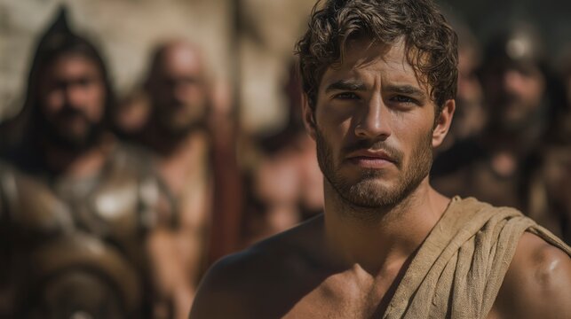 Young David faces Goliath in the Valley of Elah, courage against might, a defining moment where faith and resolve confront overwhelming power.
