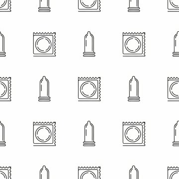 Valentine's Day and Safe Sex Awareness Minimalist Pattern, Heart and Health Icons