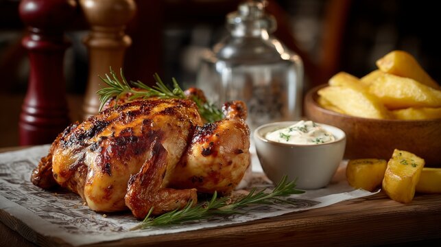 Pollo entero en la mesa de un restaurante