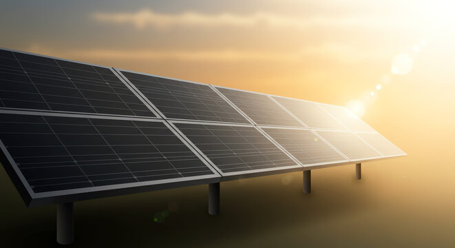 Solar panels at sunset