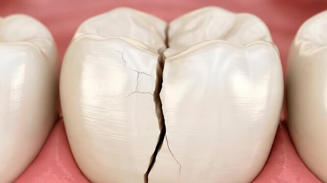 Close-up of a cracked human tooth with dental damage, suitable for medical education, dental clinic promotion, oral health research, and therapy.