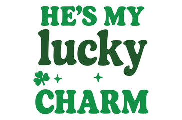 Fototapeta premium He s my lucky charm a vibrant green text graphic with clover and star embellishments