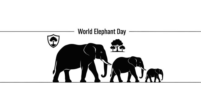 World Elephant Day graphic with elephant family silhouette.