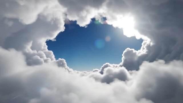 A gap in the clouds with sunlight.