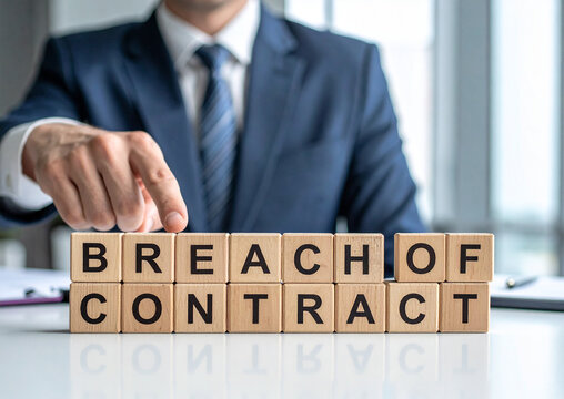 Breach of Contract - Geschäftsmann zeigt auf das Wort "Breach of Contract"