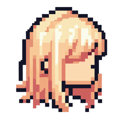 Fototapeta premium Distinctive character portrait showcasing detailed blonde hair in a captivating pixel art style, embodying the charm of retro digital aesthetics and nostalgic gaming visuals