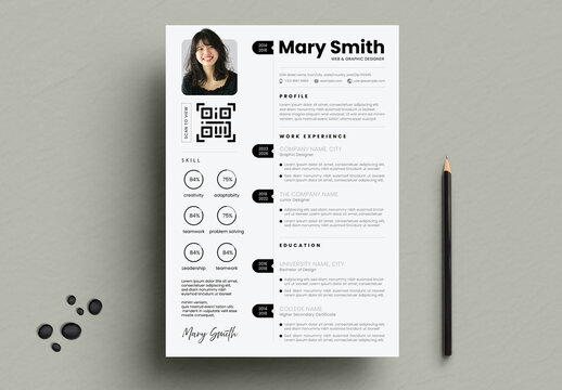 Professional Resume CV Template Minimal Clean Modern Portfolio Design