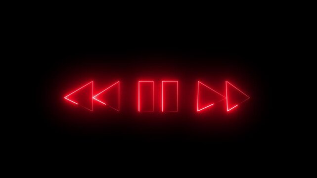 Audio or video neon player interface icon animation of media app . Digital player monochrome progress bar for video or audio and black background. 