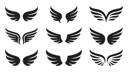 Obraz premium A collection of black wing icons in various styles and shapes Vector