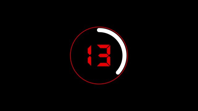  Seconds countdown animation  on a transparent background, second countdown timer with alpha channel and black background.
