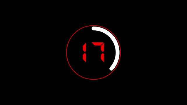  Seconds countdown animation  on a transparent background, second countdown timer with alpha channel and black background.