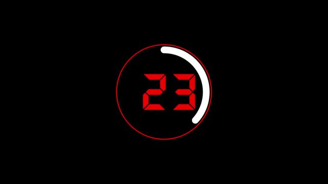  Seconds countdown animation  on a transparent background, second countdown timer with alpha channel and black background.