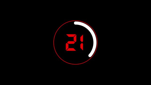  Seconds countdown animation  on a transparent background, second countdown timer with alpha channel and black background.