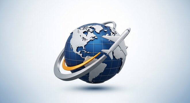 Airplane flying around the globe, travel and transportation concept