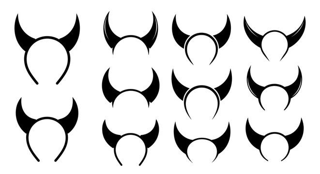Collection of Black Devil Horn Headband Illustrations with a White Background