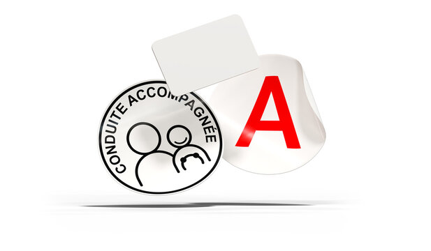 Autocollants Jeune Conducteur A, Conduite Accompagn&eacute;e et Carte de Visite Vierge sur Fond Transparent