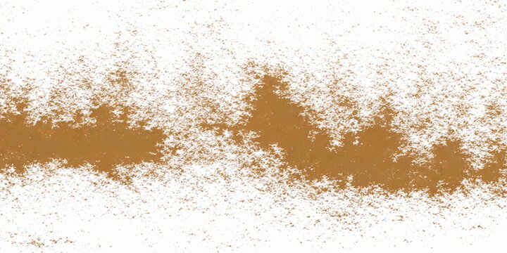 Macro detail of textured flour and sugar powder patterns on white and rustic brown grunge wooden surfaces creates a dirty food design background