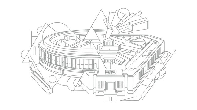 Artistic Outline of Parliament House Delhi | Minimal Architecture Style