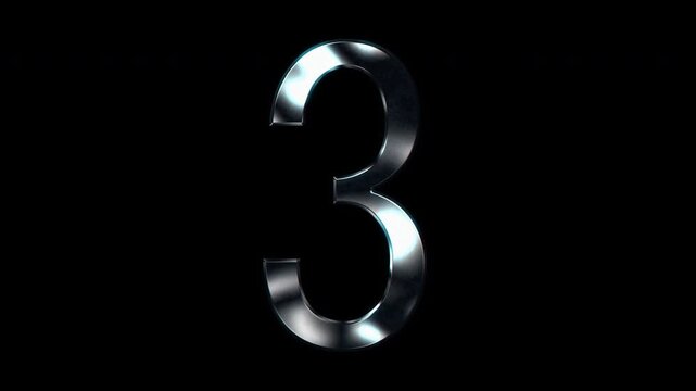 Silver metallic "3". Alpha channel. seamless loop video