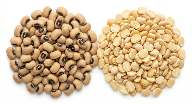 Macro close-up of dried black-eyed peas and split peas