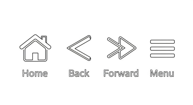 Set of four simple line art icons for navigation and menu functions.