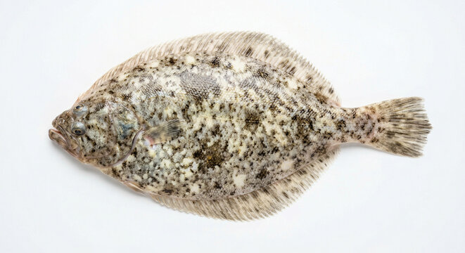 Single perfect raw whole flounder on white background