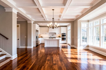 Fototapeta premium Spacious Modern Kitchen with Wooden Floors and Vaulted Ceiling