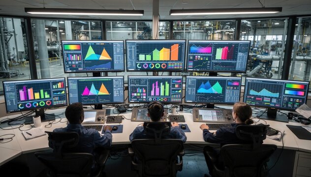 Technicians monitoring a plant through deskmounted DCS panels featuring realtime alarm notifications and interactive displays.