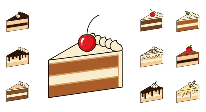 Collection of Delicious Slices of Cake with Toppings.