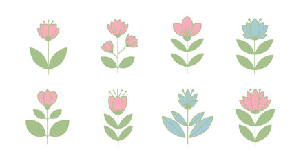 Naklejka premium Stylized floral illustrations in various forms on a clean white background