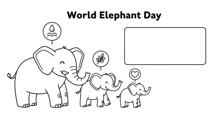 Cute cartoon elephant family coloring page for World Elephant Day. © Eijaz_Rahmat