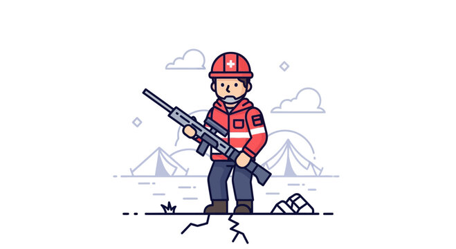 Cartoon Illustration of a Soldier in Red Uniform Holding a Sniper Rifle.