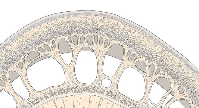 Detailed illustration of a plant stem cross-section showing xylem and phloem tissue