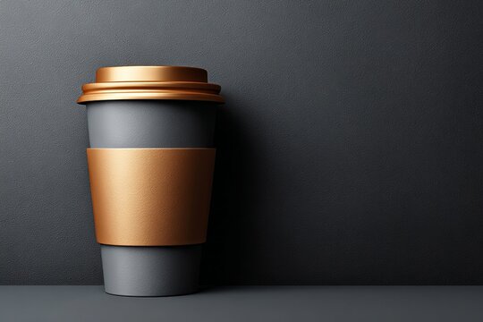 Stylish coffee cup on dark background for modern beverage design. Mock-up packaging product for social media, website hero images, and quick design iterations.