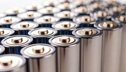 Obraz premium Close-up of a group of AA batteries in a row.