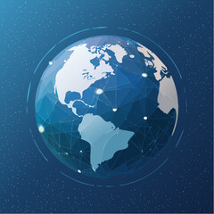Fototapeta premium A blue and white globe with a network of lines and dots